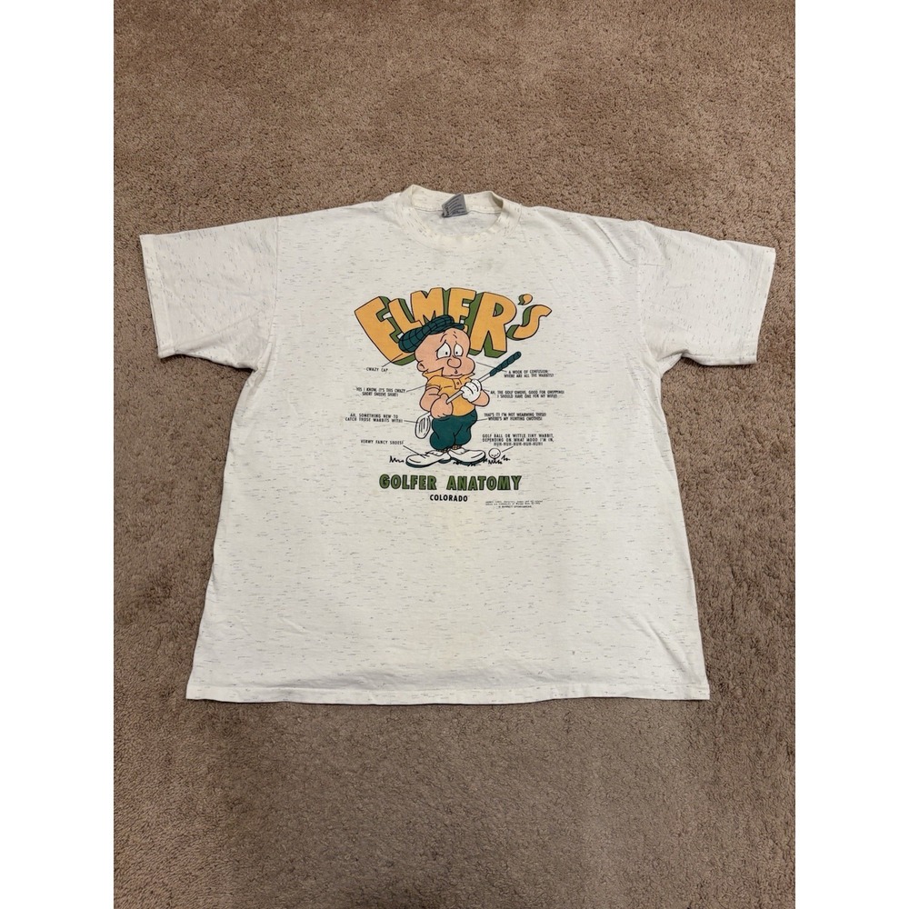 Vintage 1993 Looney Tunes Elmer's Golfer Anatomy Cartoon T-Shirt Size XL